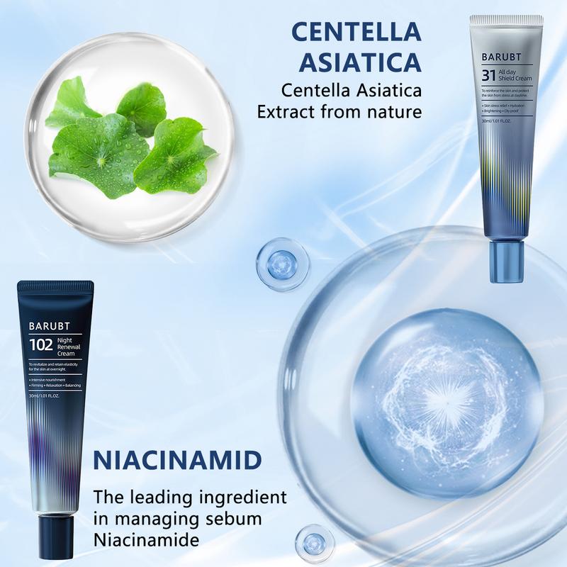 [4 PACK ONLY $18.99] BARUBT Dermacycle Program Creams (Day & Night) - Includes Centella Asiatica, Tocotrienol Facial Creams (2x30mL). Enriched with Hyaluronic Acid, Peptides, Shea Butter, Rice Bran Oil, & Avocado Extract for Intense Skincare.