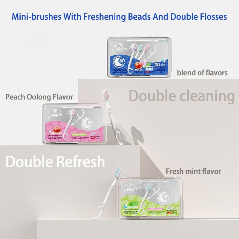 Disposable Mini Toothbrush with Built-in Toothpaste and Ultra-fine Disposable Double-layer Dental Floss (20 Pieces box), Portable Travel Toothbrush with Toothpaste for Home Travel Oral Care Tools, Christmas Gift