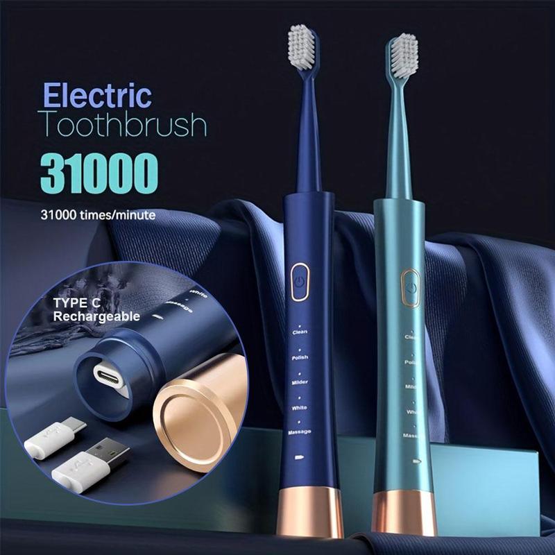 USB Rechargeable Electric Toothbrush, 1 Box Electric Toothbrush & Brush Heads, 2 Mins Timer 5 Modes, Personal Oral Care Appliances for Adults, Christmas Gift