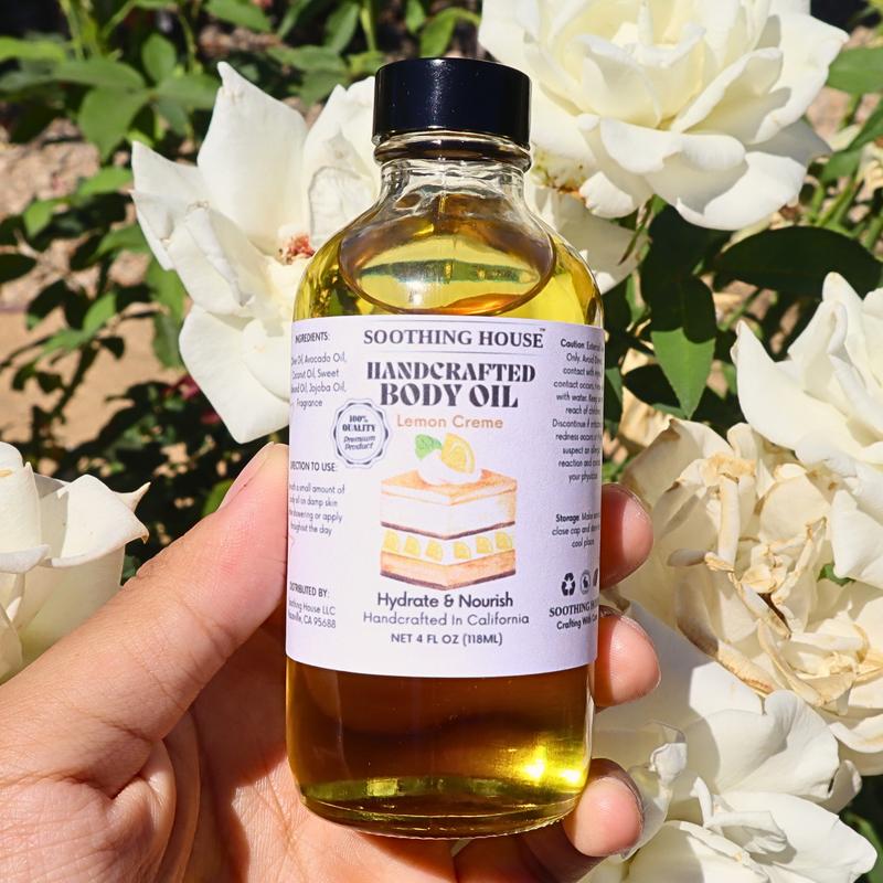 Handcrafted Lemon Crème Body Oil for Moisturization, Hydration, and Body Care Silky Daily Lightweight Nourishing Radiant Aroma Gentle Sensitive Comfort Moisture Moisturizer Moisturize skin oil