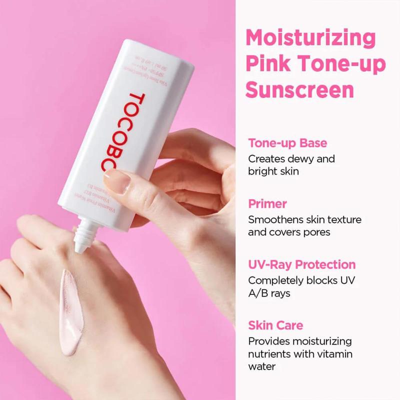 [TOCOBO] Vita tone up sun cream SPF50+ PA++++, Natural Ingredients Moist Vitamin Sunscreen, Vegan Sunscreen for Face, Light Pink Tone-Up, Watery Tone-Up Base, Long lasting and Lightweight, Korean Skin Care, Viral Tone Up Sun Cream