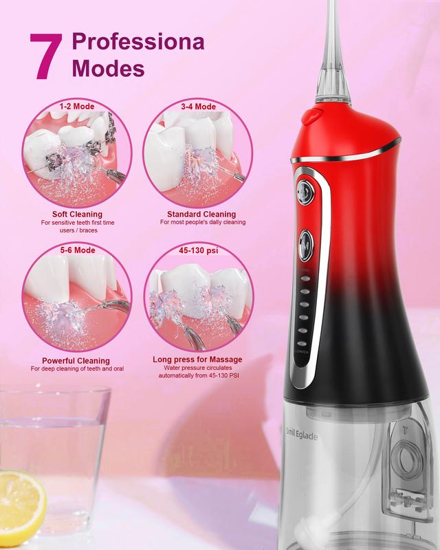 Smil Eglade Water Dental Flosser Cordless, 320ML Rechargeable Oral Irrigator for Teeth Cleaning, Portable & IPX7 Waterproof Teeth Cleaner Pick for Braces Home Travel