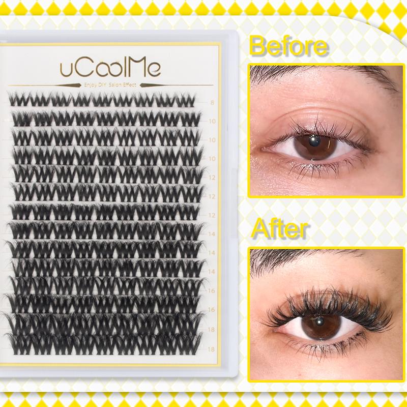 uCoolMe 3D Fluffy Lashes Kit with Clear Bond Cluster Eyelash Extensions Wispy Eyelashes Volume Look With Long Lasting D Curl Cluster Lashes Makeup Beginner Friendly Easy Apply Waterproof Lashes For Girls | Ecolifelike Style Eyelashes Extensions