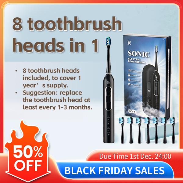 Electric toothbrush + 39000 times min + control vibration frequency + 5 brushing modes + 1 host & 8 3D brush heads + travel box + IPX7 waterproof + long battery life