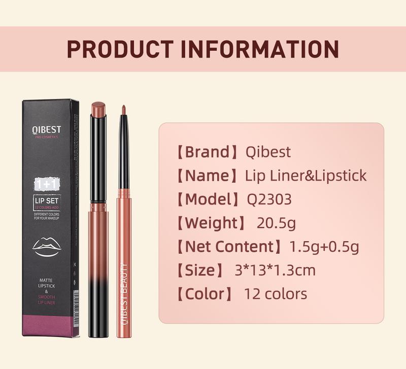 Qibest Multi-Color Lipstick Lipliner Pencil Set - Long-Lasting, Waterproof, Matte Finish, Non-Decolorizing, Smudge-Proof - Perfect for All Skin Types, Travel-Friendly, Ideal Valentines Day Gift