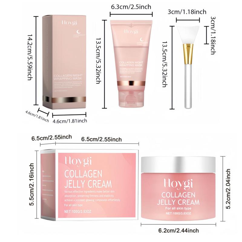 Collagen Overnight Wrapping Peel Off Facial Mask & Collagen Jelly Cream, 2 Counts set Moisturizing Skin Care Kit for All Skin Types