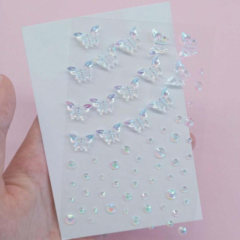 3D Butterfly Imitation Rhinestone Decorative Sticker, 2 Counts Colorful Princess Style Firm and Not Hurt The Skin Face Sticker, Suitable for Party Makeup