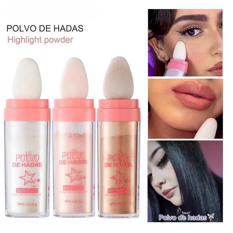 HANDAIYAN Polvo De Hadas Fairy Dust Highlight Patting Powder  Contouring and Clavicle Pearlescent Patting Powder for Face and Eye, Halloween Sparkling Body Glitter Powder Natural Three-Dimensional Face Blusher Fairy Highlight Patting Powder Bronzer Makeup