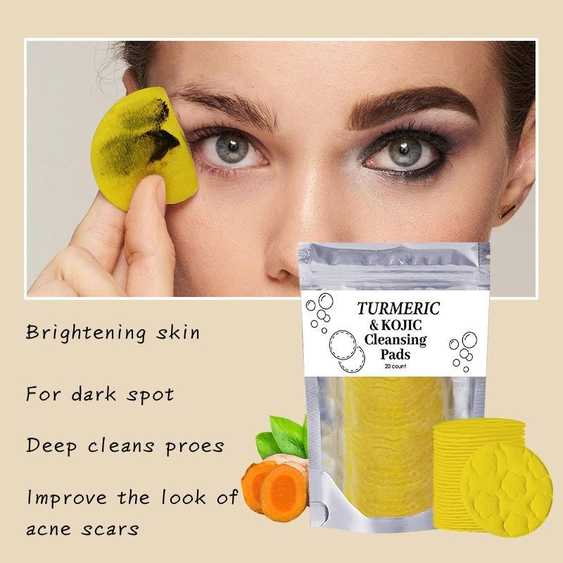 Turmeric & Kojic Acid Face Cleansing Pads, 3 Packs Brightening Exfoliating Cleanser for Acne-prone Skin & Makeup Removal, Suitable for Women & Men