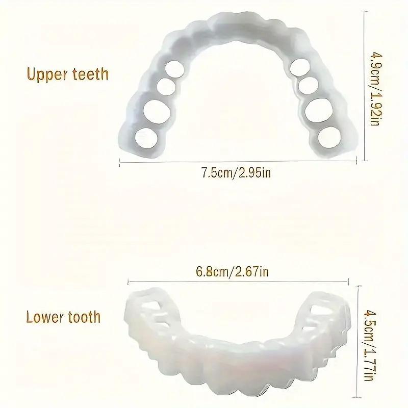 4-Pack Soft Adjustable Denture Veneers Set - White Upper and Lower Components for All Men and Women, Easy to Clean, Comfortable, and Restores Natural Smile