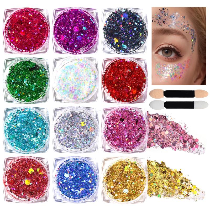 Body Glitter Face Glitter Makeup Festival Glitter Gel, 12 Colors Face and Body Glitter Gel, Hair Glitter Gel, Glitter Gel Makeup, Glitter for Face and Hair Iridescent Shimmer