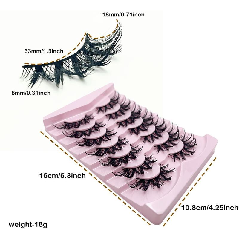 Fluffy False Eyelashes, 7 Pairs Wispy Manga Faux Cluster Lashes, Natural Curling Eye Makeup Strip Lashes for Women & Girls Eye Extensions, Mini Makeup Lash Extension Kit, Christmas Gift