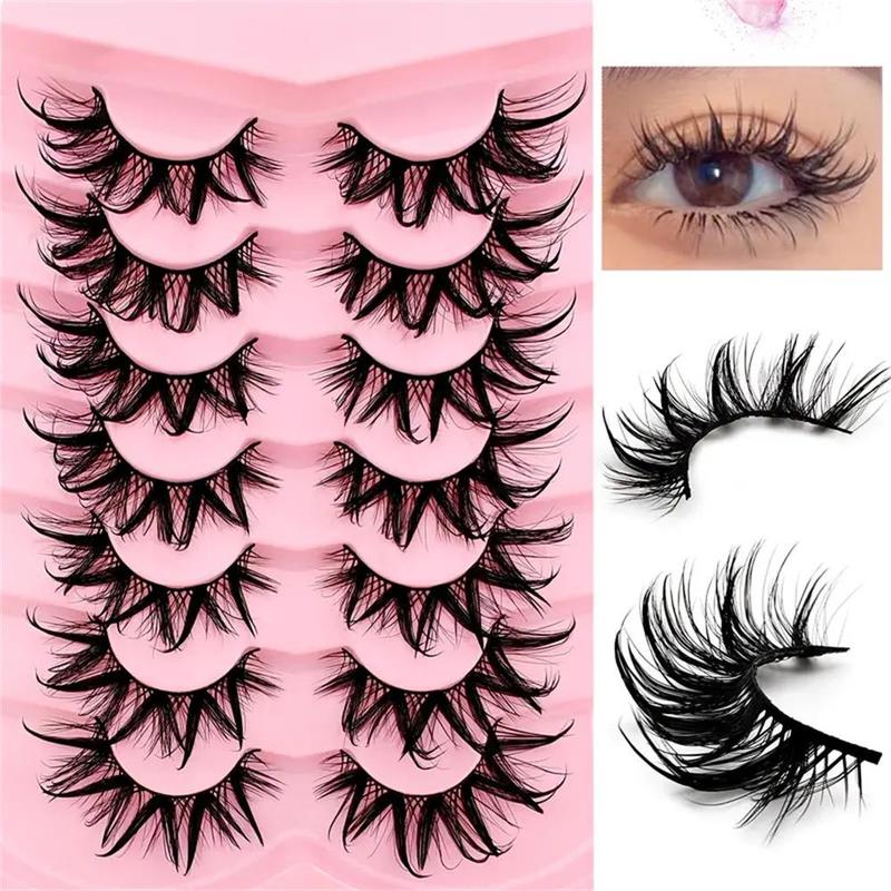 Fluffy False Eyelashes, 7 Pairs Wispy Manga Faux Cluster Lashes, Natural Curling Eye Makeup Strip Lashes for Women & Girls Eye Extensions, Mini Makeup Lash Extension Kit, Christmas Gift