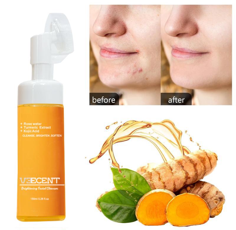 2 pics   pack NEW - Veecent Turmeric + Kojic Acid Foaming Facial Cleanser + Silicone Brush Cleansing Skincare