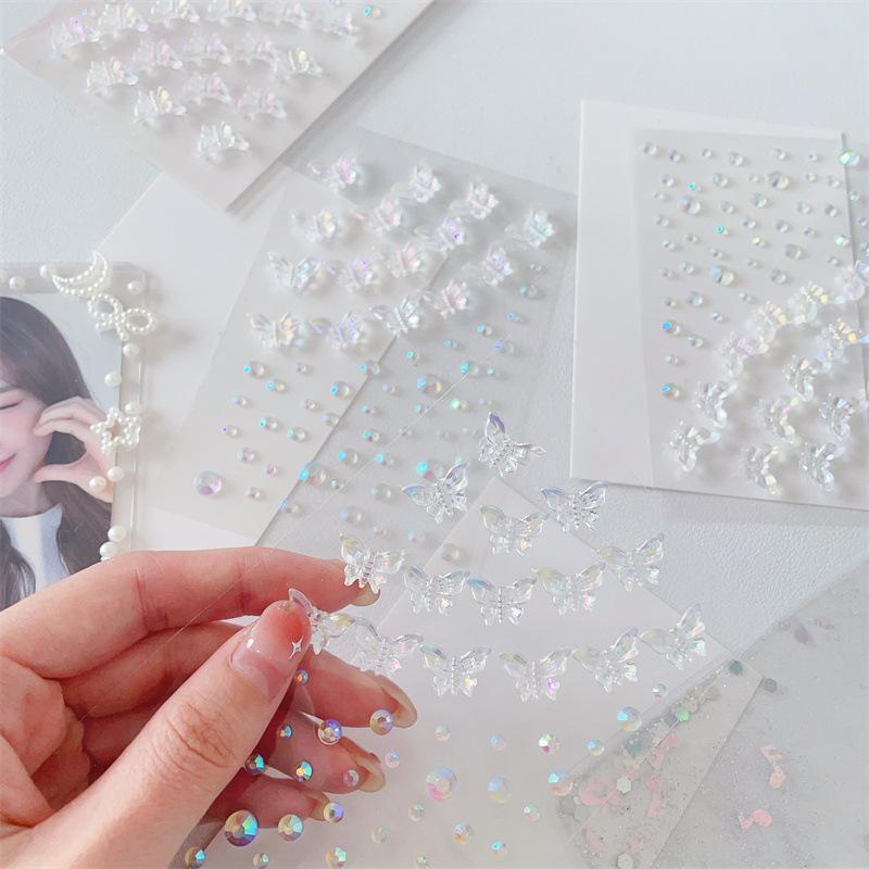 3D Butterfly Imitation Rhinestone Decorative Sticker, 2 Counts Colorful Princess Style Firm and Not Hurt The Skin Face Sticker, Suitable for Party Makeup