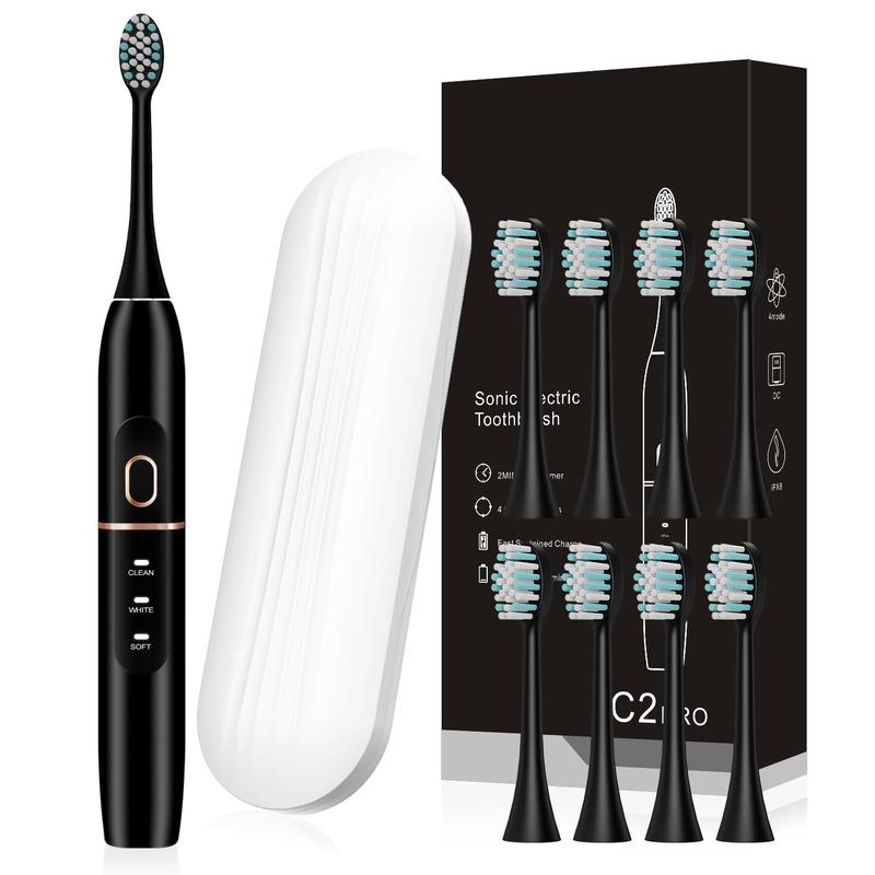 Electric Toothbrush Set, Comes with 8 Brush Heads & Travel Case,4 Modes with 2 Minutes Built in Smart Timer, One Charge for 60 Days, 42000 VPM Motor (Black)