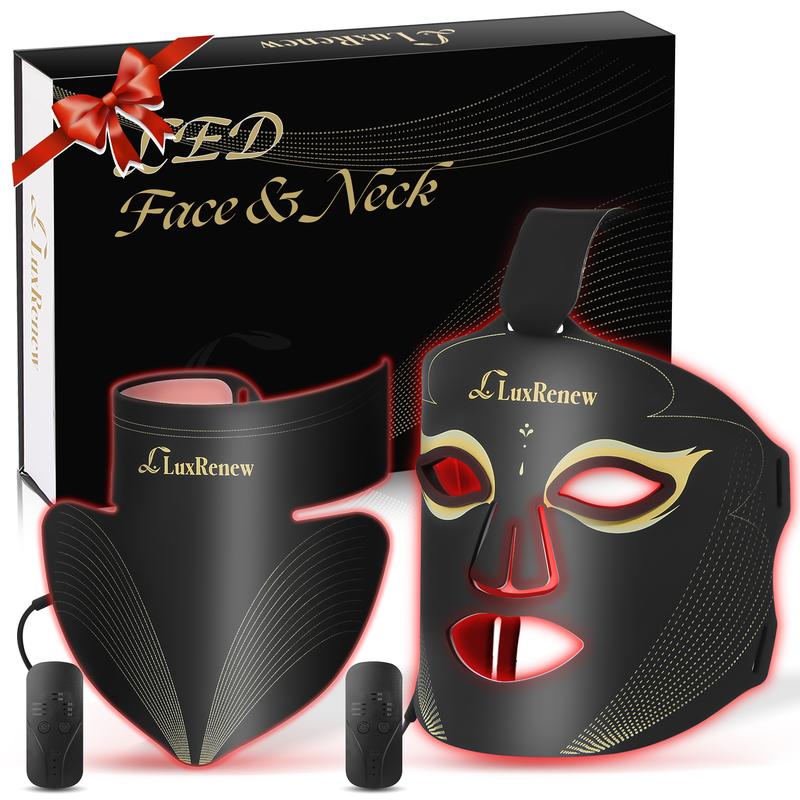 2 IN 1 Black Red Light Therapy Mask Set,Near-infrared Light 850nm and Red Light 630nm,5 Gears Adjustment,Led Mask Light Therapy for Face & Neck,Portable and Rechargeable at Home and Travel