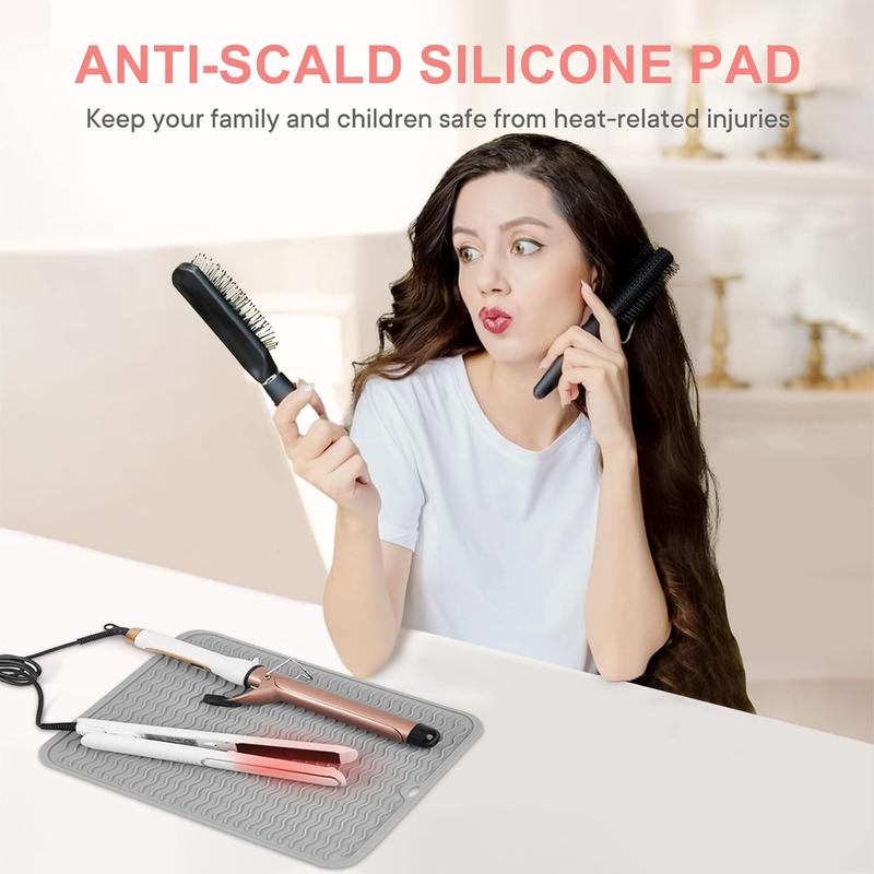 Oversize Silicone Heat Resistant Mat, Portable Travel Mat Cover with Velcro for Curling Irons, Flat Irons, Hair Straightener and Hot Hair Styling Tools(14.2