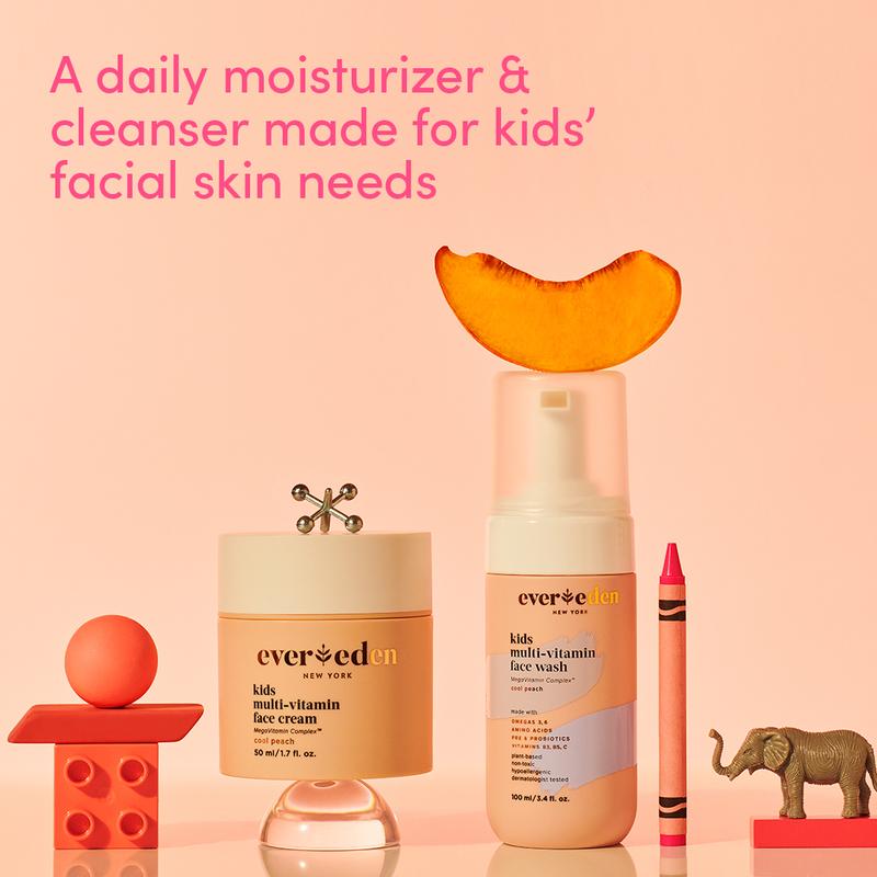 Evereden Kids Happy Face Duo - Multi-Vitamin Face Wash & Face Cream for Balanced, Hydrated Skin - Safe & Gentle Skincare with Clean Ingredients - Perfect for Sensitive Skin, Kids & Pre-Teens (2-Piece Set)