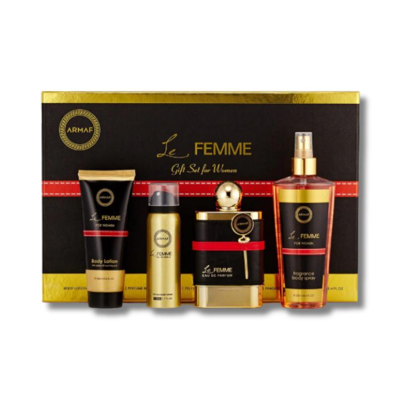 Armaf Le Femme 4-Piece Set For Women , (3.4 Oz Eau De Parfum + 3.4 Oz Body Lotion + 1.7 Oz Body Spray + 8.4 Oz Body Mist )