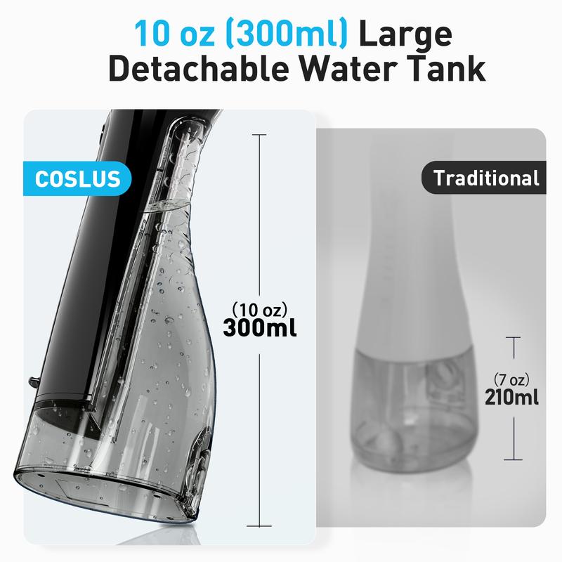 COSLUS Water Dental Flosser, 5 Replacement Heads, 4 Modes, 300ML Tank, 30 Day Battery Life, IPX7 Waterproof, Health and Oral Freshness, Home&Travel, Gift