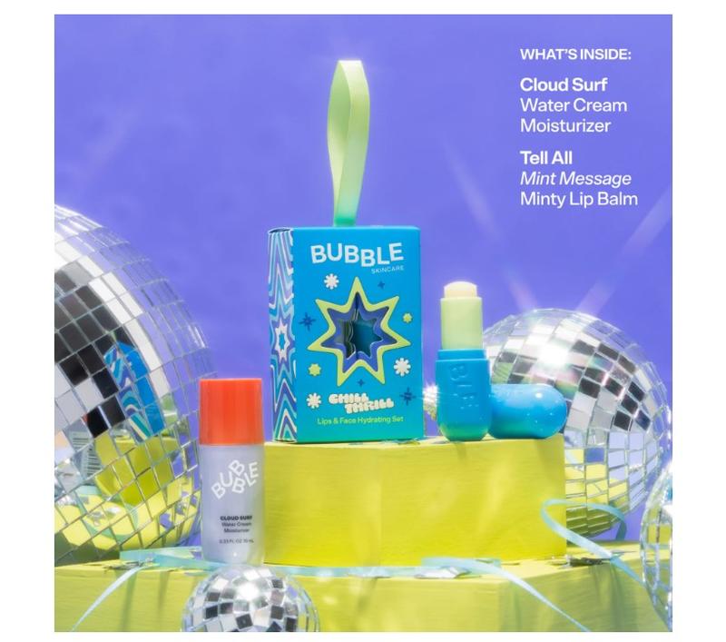 Bubble Skincare Chill Thrill Holiday Gift Set, 2 pieces with Cloud Surf Moisturizer 10ml and Tell All Mint Message Lip Balm, For All Skin Types