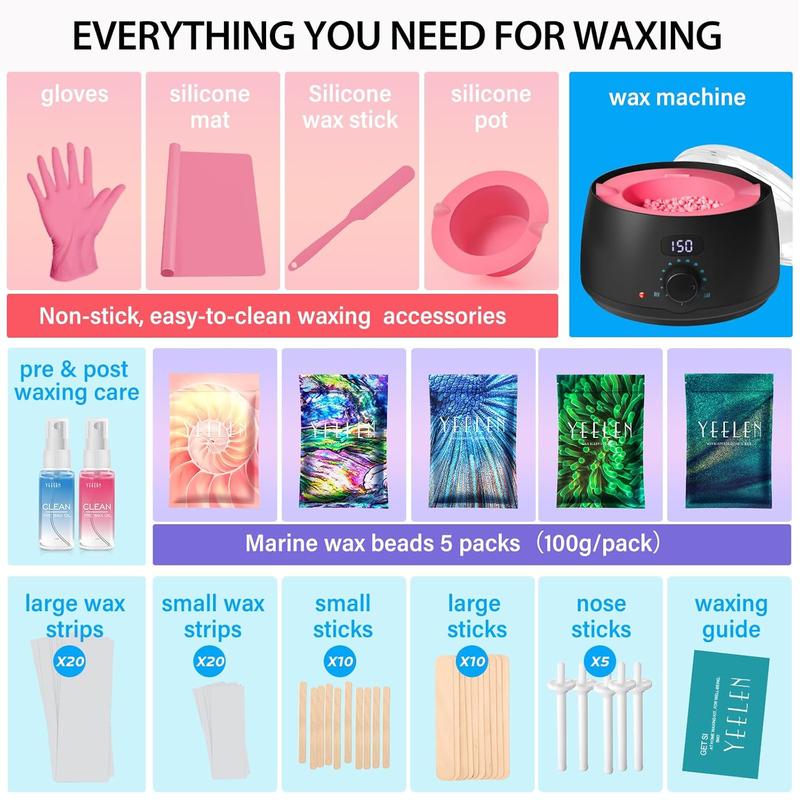 Complete Home Waxing Kit for Women:  Brazilian Eyebrow Bikini  &   - with 5 Packs Hard Wax Beads Digital Wax Warmer for Hair Removal