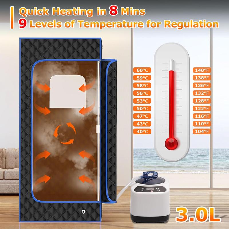 Slendor Portable Sauna, Steam Sauna for Home, Sauna Box with 3L Steamer, Sauna Tent with Folding Chair, Indoor Sauna with Remote Control, 9 Levels at Home Sauna, Portable Sauna 2.6’ X 2.6’ X 5.9’ Slendor