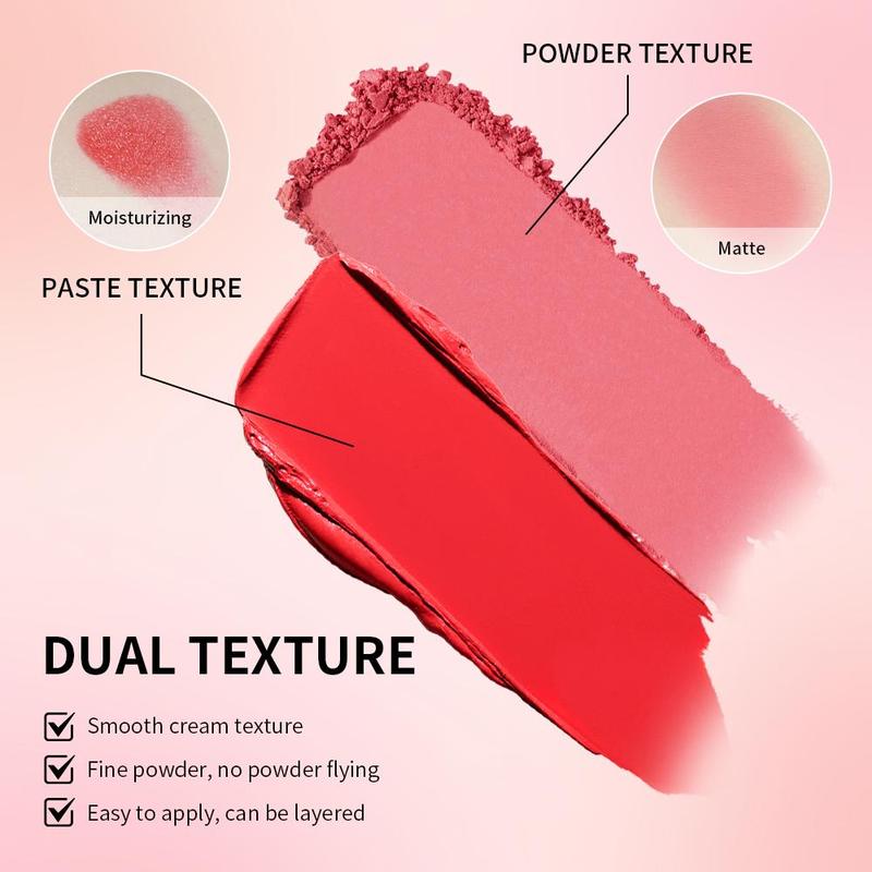 2 in 1 Cream & Powder Blush, 1 Count Long Lasting Waterproof Blusher, Silky Cream and Matte Powder Blush, High Pigment, Easy to Apply