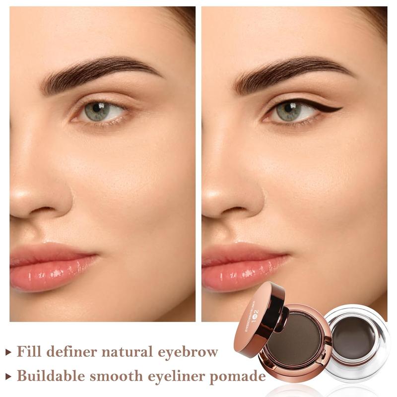 Cream Eyebrow Duo Kit, Brow Powder and Eyeliner Gel, Eye Brow Pomade Waterproof Highly Pigmented, Filler Thicker Brows, with Dual Head Brush Makeup Matte Silky Cosmetic