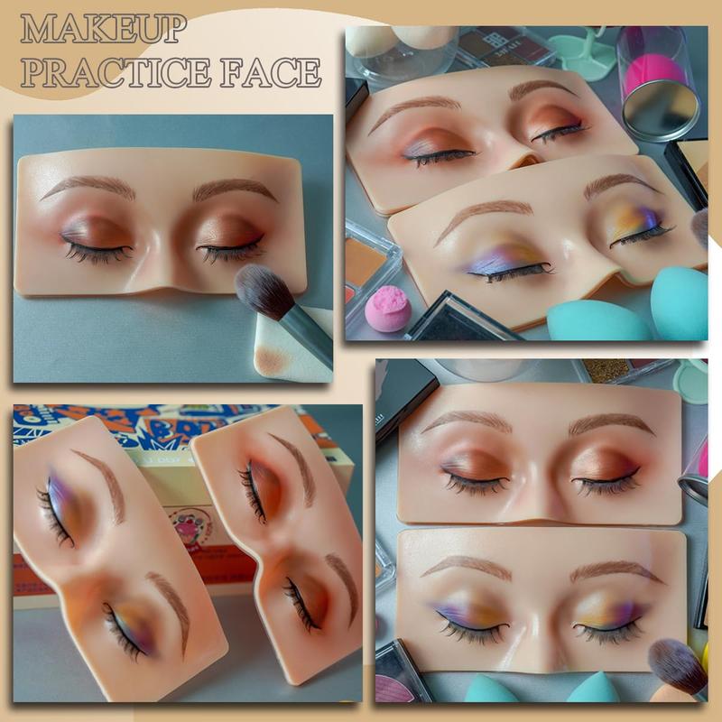 Makeup Practice Face Board, Makeup Mannequin Face with Makeup Kit, 3D Silicone Half Face Practice Eyelash Eye Shadow for Makeup Students and Beginners to Practice Eyes Makeup (White) No Brand