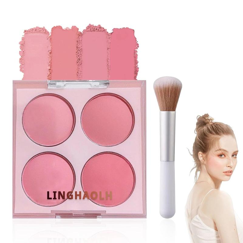 4 Colors Blush Palette for Cheeks,Face  Contour Blush  Palette,Buildable Shimmer Facial Cheek Blusher Shades,Blendable Cosmetic  Blush with Blush Brush 01