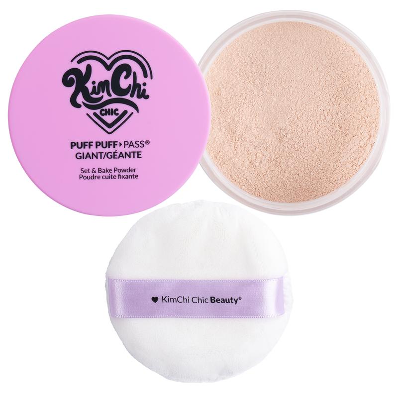 KimChi Chic Giant Puff Puff Pass Set & Bake Powder with Rice Powder & Vitamin-E, Lightweight & Translucent Makeup