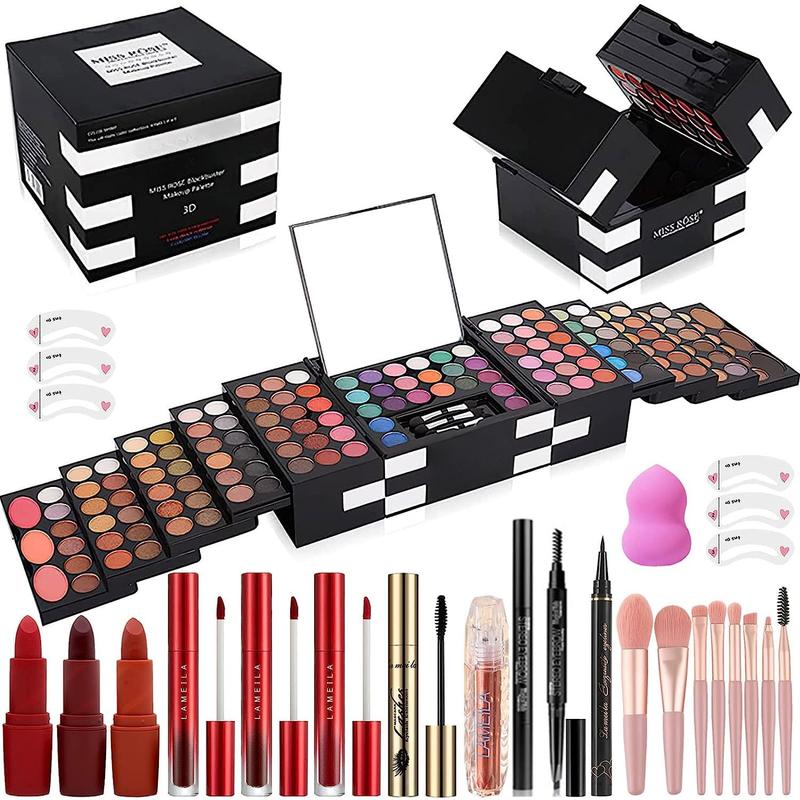 M 148 Colors Makeup Pallet,Professional Makeup Kit for Women Full Kit,All in One Makeup Sets for Women&Beginner,include Eyeshadow,Lipstick,Eyeliner,Concealer,makeup brush(045 Set-Black)