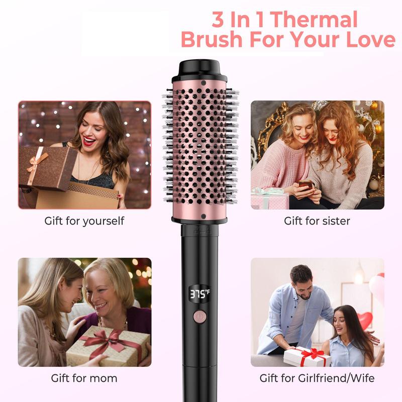 3 in 1 Thermal Round Brush, 1 Box Negative Ion Hot Thermal Brush for Curling and Volumizing, Professional Hair Styling Tool for Women & Girls