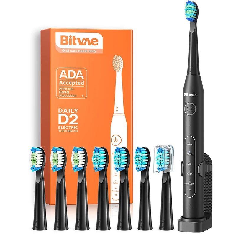 Bitvae D2 Electric Toothbrush for Adults - Ultrasonic Electric Toothbrushes with 8 Brush Heads, ADA Accepted Power Rechargeable Toothbrush with 5 Modes, Smart Timer