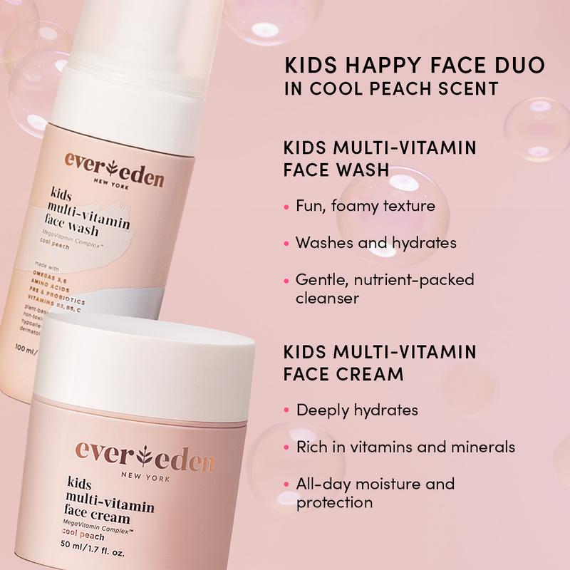 Evereden Kids Happy Face Duo - Multi-Vitamin Face Wash & Face Cream for Balanced, Hydrated Skin - Safe & Gentle Skincare with Clean Ingredients - Perfect for Sensitive Skin, Kids & Pre-Teens (2-Piece Set)