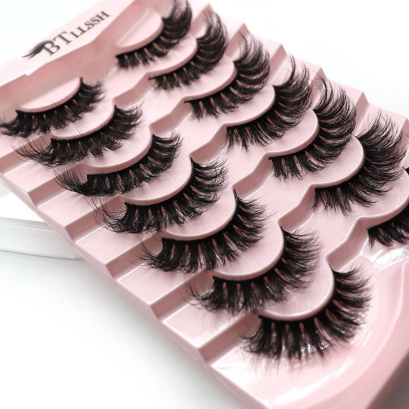 Long Fluffy D Curl False Eyelashes, 7 14 Pairs Wispy Cat Eye Look Faux Cluster Lashes, Natural Curling Eye Makeup Strip Lashes, Eye Makeup, Summer Gift, Christmas Gift