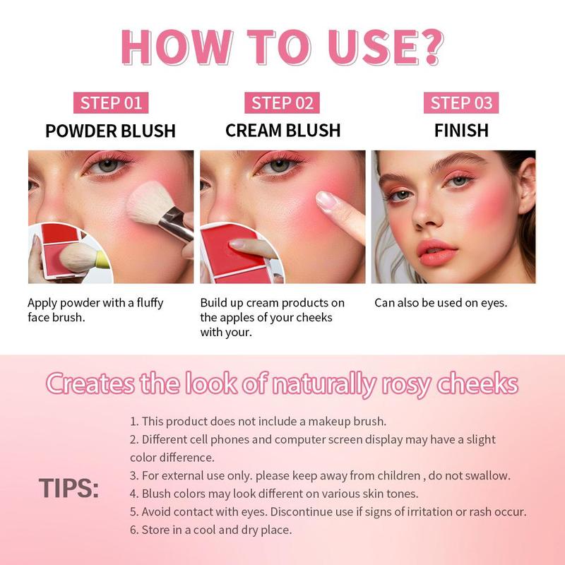 2 in 1 Cream & Powder Blush, 1 Count Long Lasting Waterproof Blusher, Silky Cream and Matte Powder Blush, High Pigment, Easy to Apply