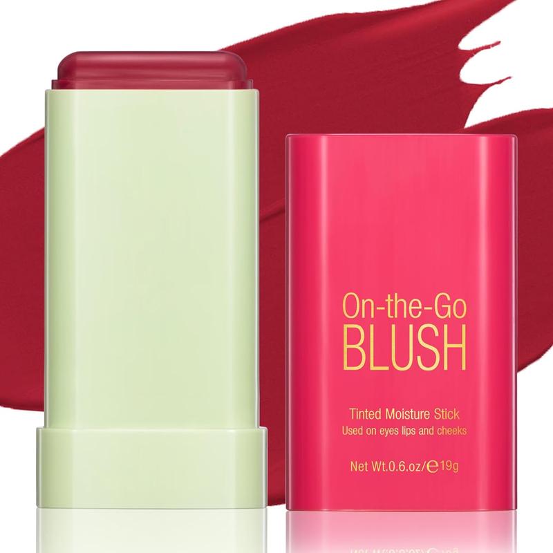 Blush Stick-cream makeup blush stick, solid moisturizing blush stick, natural blendable waterproof Korean matte long-lasting smooth blush (#02 fiery red)