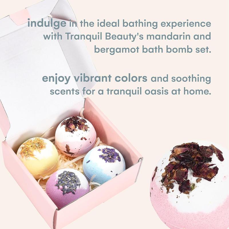 BathBomb_Mandarin by TranquilBeauty - Bath Bomb for Adults, Women, and Kids - Relaxing Treats and Spa-Grade Ingredients - Multicolor Set of 4 Relaxing Bath Bombs, Shower fizzies