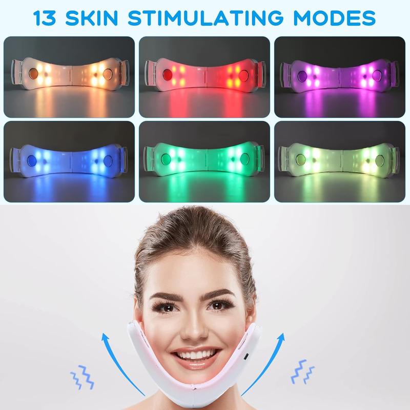 Double Chin Reducer Machine, Electric V-Face Shaping Eliminator, 3 Modes and 13 Intensity Levels 5 LED Color Face Lift Device, Intelligent Lifting Firming Saggy Skin Tightening Machine for Women Skin Care Comfort Facial