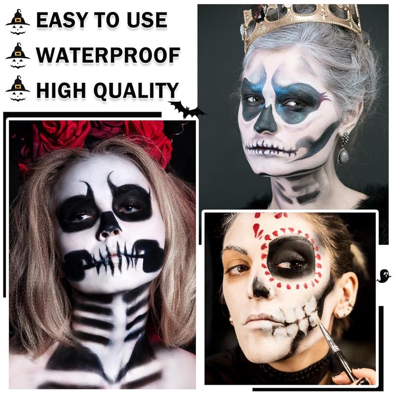 Black and White Face Painting Kit Body and Face Painting Kit for Halloween Special Effects SFX Clown Skeleton Cosplay Makeup Kit