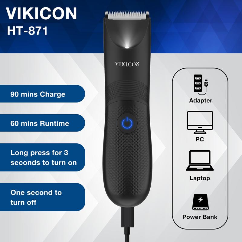 VIKICON Christmas Gifts for Men, Manscape Electric Pubic Body Hair Trimmer w Ligh &Ceramic Blade-No Nicks, No Razor Burn Groin, IPX7 Waterproof Ball Trimmer, Showerproof Shavers for Safe Smooth Quick Shaving, USB-C Rechargeable Unique Gifts for men,black