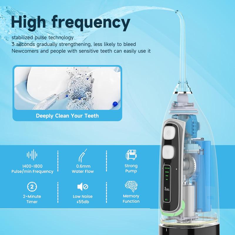 Water Flosser, 1 Count Rechargeable Oral Irrigator with Nozzles, Waterproof Dental Irrigator, Oral Care Tool for Home & Travel