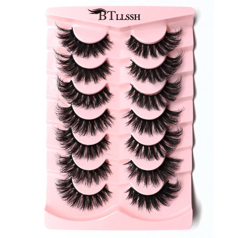 Long Fluffy D Curl False Eyelashes, 7 14 Pairs Wispy Cat Eye Look Faux Cluster Lashes, Natural Curling Eye Makeup Strip Lashes, Eye Makeup, Summer Gift, Christmas Gift