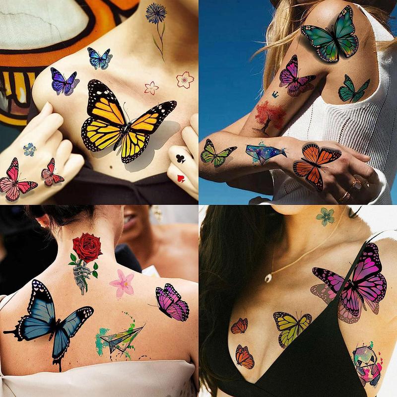 Butterfly Pattern Temporary Tattoo Sticker, 6 Counts 3d Realistic Tattoo Decal for Arm & Back, Body Tattoos, Face Paint Stickers, Colorful Body Art Sticker for Women & Girls