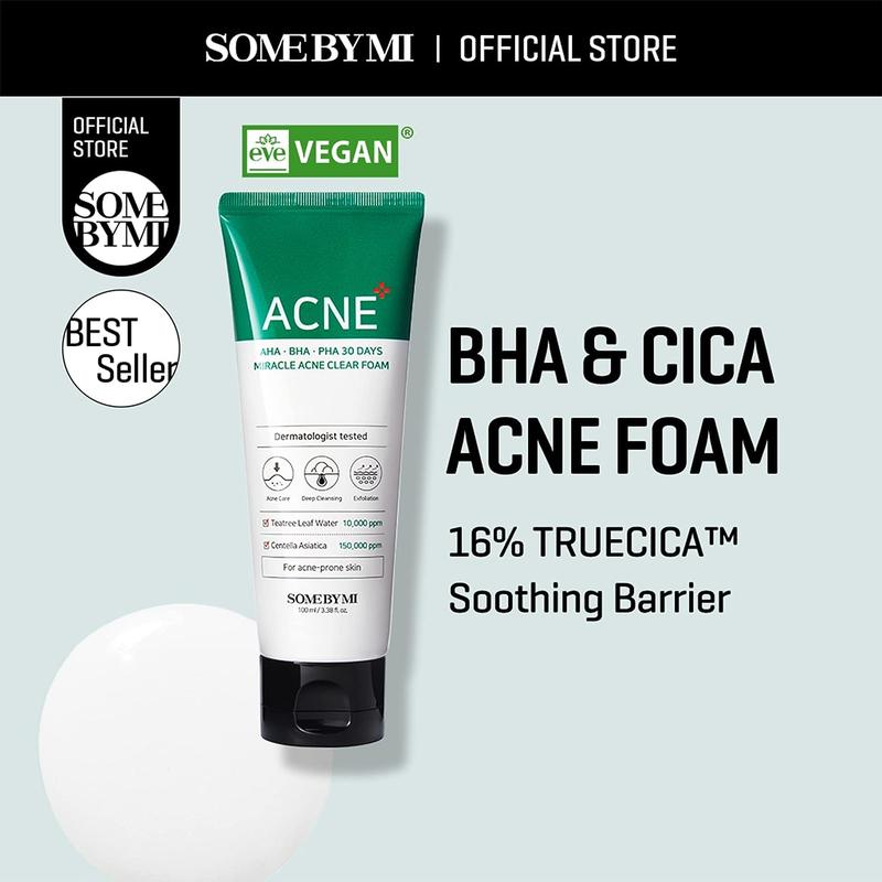 [SOME BY MI] AHA.BHA.PHA 30 Days Miracle Foam 100ml, Made from Tea Tree Leaf for Acne Prone Skin, Daily Acne Face Wash for Removing Sebum and Dead Cells, Korean Skin Care