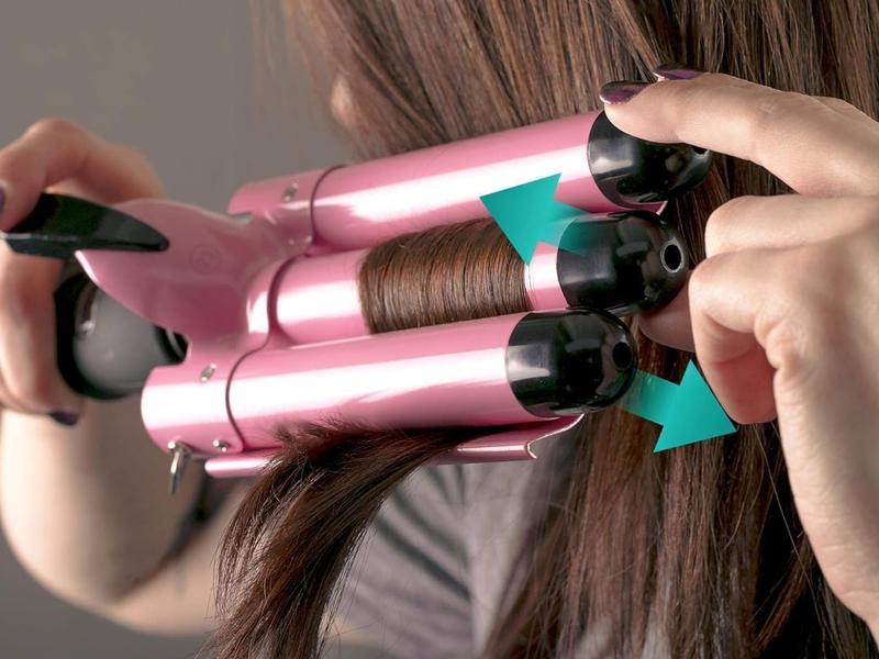 3 Barrel Hair Waver for Beachy Frizz-Free Waves w LCD Temperature Display - 1 Inch Ceramic Tourmaline Triple Barrels, Dual Voltage Crimping Tool