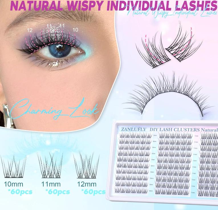 Lash Clusters Wispy Eyelash Clusters CC Curl Cluster Lashes zanlufly Natural Individual Lashes 180Pcs Eyelash Extension 10-12MM DIY Lash Extension